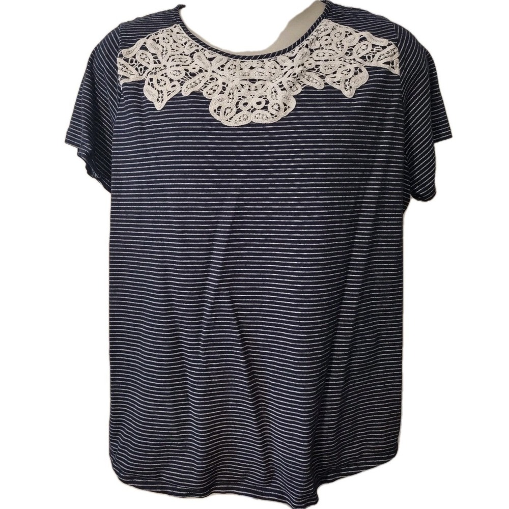 Croft & Barrow T-shirt Womens Size 3X Short Sleeve Round Neck Blue White Stripes